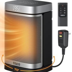 Dreo Space Heater for Bathroom and Indoor, Portable Heater, 1500W Safe and Quiet PTC Ceramic Heater, 40-95°F Digital Thermostat, 70°Oscillating, Remote, ALCI Safety Plug, 12h... Dreo Space Heater for Bathroom and Indoor, Portable Heater, 1500W Safe and Quiet PTC Ceramic Heater, 40-95°F Digital Thermostat, 70°Oscillating, Remote, ALCI Safety Plug, 12h...