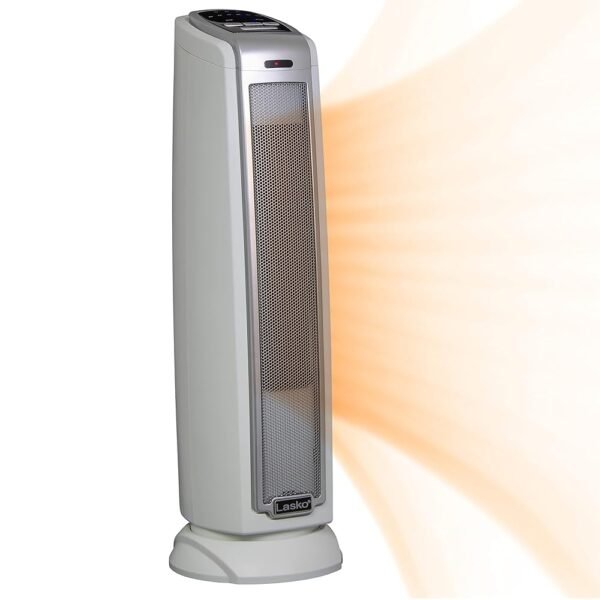 Lasko Oscillating Ceramic Tower Space Heater for Home with Overheat Protection, Timer, 22.5 Inches, Silver, 1500W, 5775, 7.5″L x 7.1″W x 22.75″H