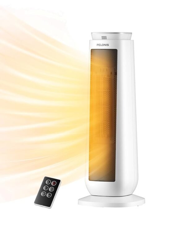 PELONIS 23” Oscillating Ceramic Tower Space Heater with Remote & Thermostat, Electric Energy Efficient Floor Heater for Indoor Use Large Room Safe with Timer, ECO Mode, 1500W,...