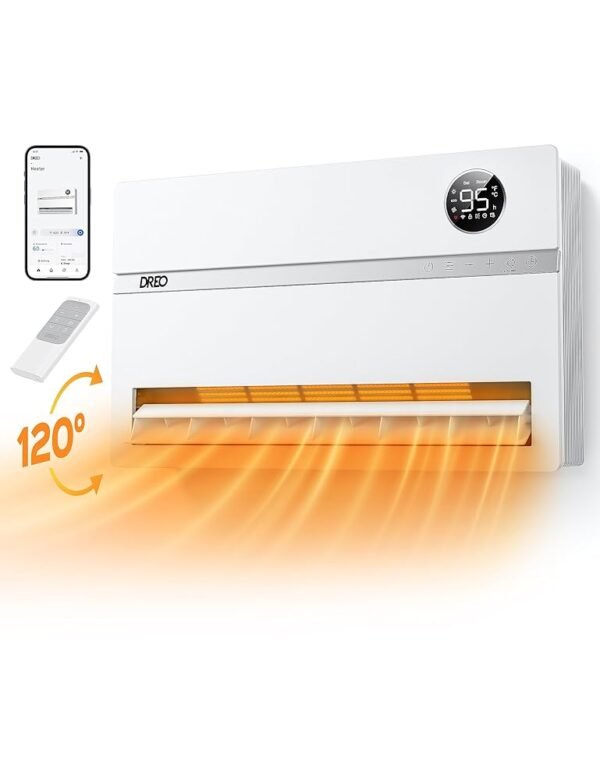 Dreo Smart Wall Heater, Electric Space Heater for Bedroom 1500W, 120° Vertical Oscillation, Adjustable Thermostat, Remote Control, 24H Timer, Easy-Mount Heater for Indoor Use,... Dreo Smart Wall Heater, Electric Space Heater for Bedroom 1500W, 120° Vertical Oscillation, Adjustable Thermostat, Remote Control, 24H Timer, Easy-Mount Heater for Indoor Use,...
