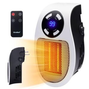 GiveBest Programmable Space Heater with LED Display, Remote Wall Outlet Electric Heater with Thermostat and Timer for Home Office Bathroom Indoor Use, Small Plug in 450 Watt...