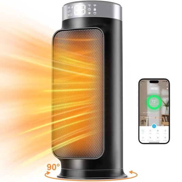 1500W Space Heaters for Indoor Use, Smart PTC Electric Heater with Wifi/App & Remote Control, 24H Timer, 90° Oscillation, Overheat and Tip-Over Protection, 5 Modes for Home...