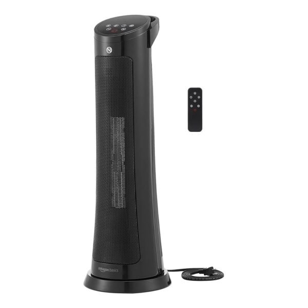 Amazon Basics 28-Inch Oscillating Tower Heater, With Over-Heat and Tip-Over Protection, 2 Heat Settings and Fan Mode, Timer, Remote Control, LED Display, 1500W, Black, 9.4"D x... Amazon Basics 28-Inch Oscillating Tower Heater, With Over-Heat and Tip-Over Protection, 2 Heat Settings and Fan Mode, Timer, Remote Control, LED Display, 1500W, Black, 9.4"D x...