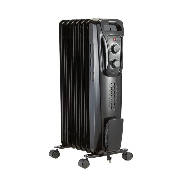 Amazon Basics Oil Heater, Radiator Heater for Indoor Use, With Over-Heat Protection, 7 Oil-Filled Steel Fins, 3 Heat Settings, ETL-certified Safety, 1500W, Black, 11"D x 14.8"W...