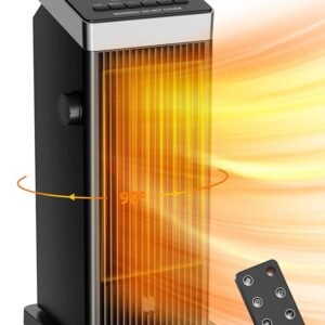 BREEZOME Space Heater, 1500W Fast Heating Heater for Indoor Use, Portable Ceramic Electric Heaters for Home with Thermostat, 90° Oscillating, Remote