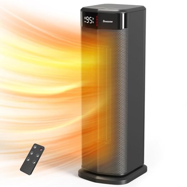 BREEZOME Space Heater for Indoor Use, 1500W Fast Heating PTC Ceramic Electric Heater with Thermostat, 90°Oscillating, 24H Timer, Ideal for Home Office Bedroom