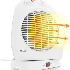 Comfort Zone Oscillating Space Heater with Adjustable Thermostat, Desktop, Fan-Forced, Portable, Overheat Sensor, Tip-Over Switch, Stay-Cool Housing, Ideal for Home, Bedroom,...