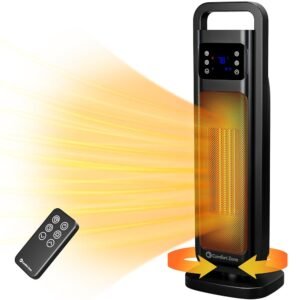 Comfort Zone Space Heaters for Indoor Use, 26 inch, Remote Control, Thermostat, 24H Timer, 50 Degree Oscillation, Portable Room Heater, Bedroom Heater, Safety Overheat...