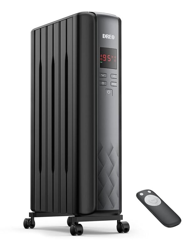 Dreo Oil Filled Radiator Heater, Electric Radiant Heater with Remote Control, 4 Modes, Overheat & Tip-Over Protection, 24h Timer, Digital Thermostat, Quiet Space Heater for...