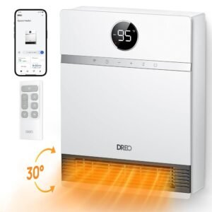 Dreo Smart Wall Heater, IP24 Electric PTC Space Heater for Indoor Use, 30° Oscillation, Adjustable Thermostat, Remote Control, Works with Alexa, 24H Timer, Easy-mounted Heater...