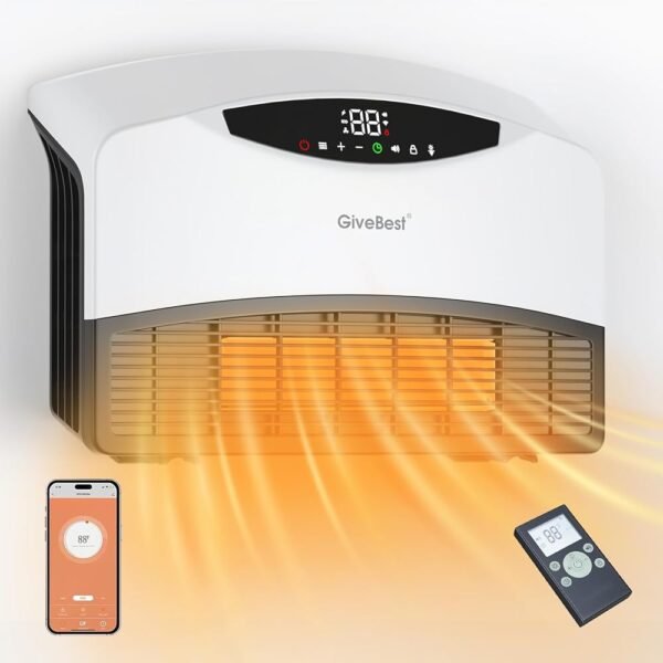 GiveBest Smart Wall Heater - 1500W Space Heater for Indoor Use, Work with Alexa, Adjustable Thermostat, Remote and WiFi Control, 24H Timer, Easy-mounted Heater for Bedroom...