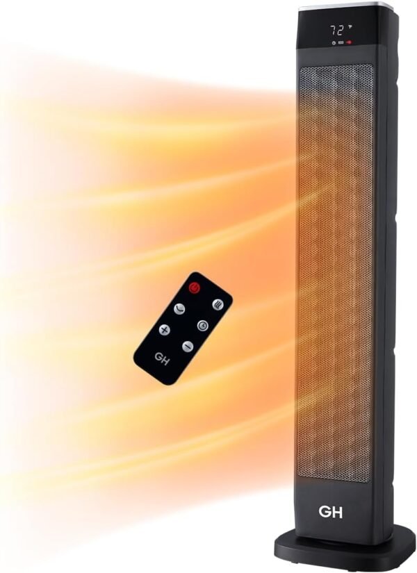 Good Housekeeping Oscillating Ceramic Tower Space Heater with Remote, 30", Black