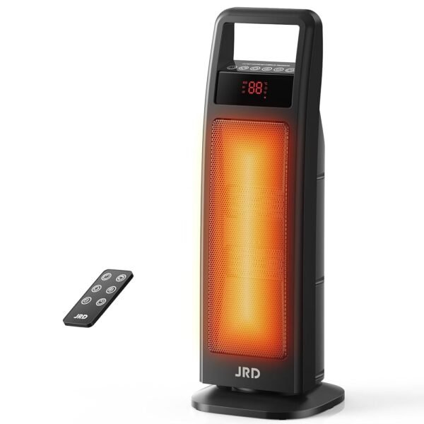JRD Space Heater Indoor with Thermostat, 24 inch Portable Heater with 75°Oscillation, 1500W PTC Ceramic Heater with remote, 3 Modes, 8h Timer, Safety Electric Heaters for...