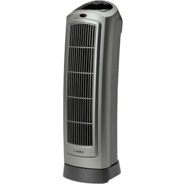Lasko Portable Oscillating Ceramic Space Heater Tower with Digital Display, Remote Control, 2 Heat Settings and 8 Hour Timer, Gray Lasko Portable Oscillating Ceramic Space Heater Tower with Digital Display, Remote Control, 2 Heat Settings and 8 Hour Timer, Gray