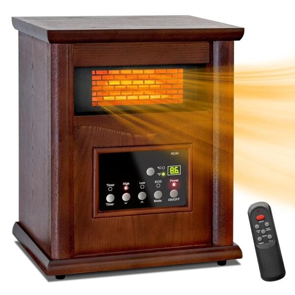 Lifeplus 1500W Electric Infrared Space Heater, Quartz Heater for Indoor Use, Tip-Over & Overheat Protection with Remote Control, 3 Heat Settings, 12H Timer for Large Room...