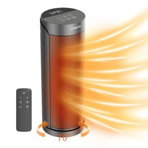 Portable Space Heater for Indoor Use with Remote - QOWETU 70° Oscillating Electric Heater, 17 Inchs, 12H Timer, 1500W Quiet PTC Ceramic Heating with Thermostat, Fast Safety Heat...