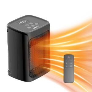 Small Ceramic Fan Heater for indoor use - 4/models setting with Fast Heat Tip-Over Protection, Auto-off Timer for Home, Office