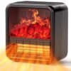 Small Portable Space Heater for Indoor use with Realistic 3D Flame, Mini Electric Fireplace Heater with Thermostat, 1500W/750W PTC Ceramic Heating, Tip-Over Safety Switch, Black