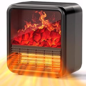 Small Portable Space Heater for Indoor use with Realistic 3D Flame, Mini Electric Fireplace Heater with Thermostat, 1500W/750W PTC Ceramic Heating, Tip-Over Safety Switch, Black Small Portable Space Heater for Indoor use with Realistic 3D Flame, Mini Electric Fireplace Heater with Thermostat, 1500W/750W PTC Ceramic Heating, Tip-Over Safety Switch, Black