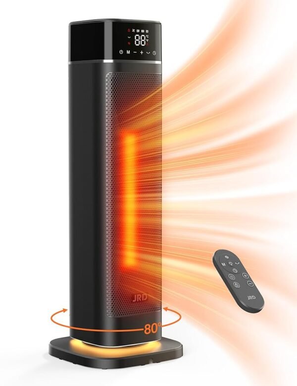 Space Heater Indoor Use, JRD 24" Fast Electric Heater with Remote, Thermostat, NightLight, 4 Mode, 80° Oscillating, Timer, Safe Protection, 1500W Portable Heater for Large Room...