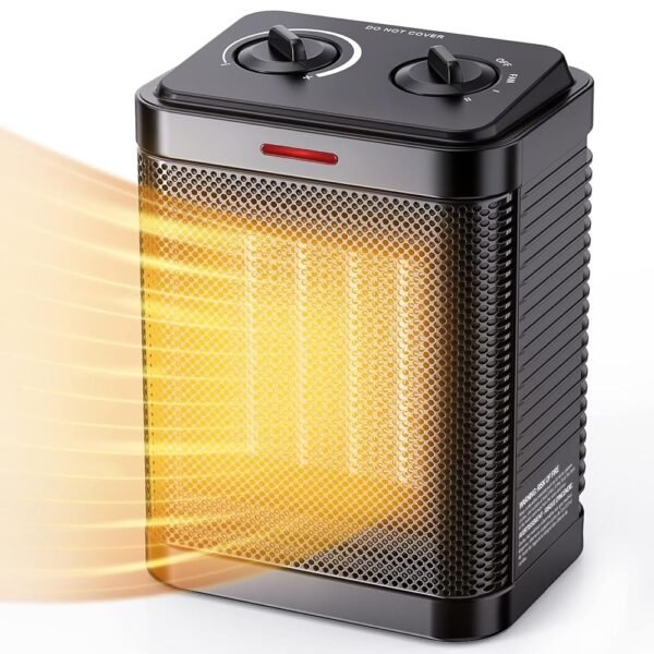 Space Heater, Portable Electric Ceramic Heater, Small Space Heater with Thermostat, 2S Fast Heating, Overheating & Tip-Over Protection, 1500W Heater for Indoor Use, Office, Home