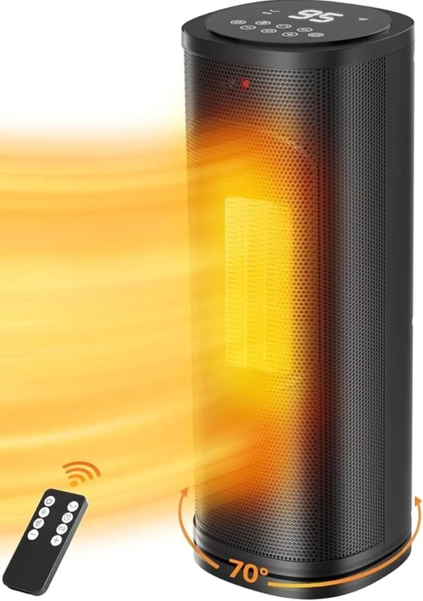 Space Heater, Portable Electric Heaters for Indoor Use with Adjustable Thermostat and Remote, 70° Oscillation, 1-12h Timer, 4 Modes, 1500W PTC Ceramic Small Mini Heater for...