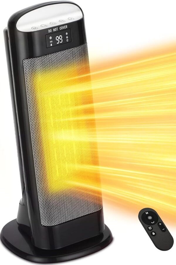 Space Heaters for Indoor Use,19" Room Heater for Bedroom w/Remote,1500W Electric Heater w/Thermostat,Oscillating Tower Heater w/Overheating Protection,Ceramic Heaters for Large...