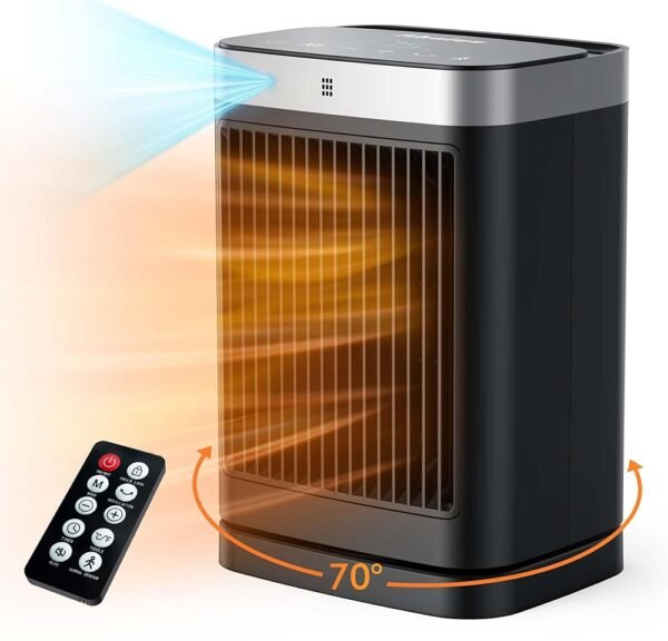 Space Heaters with Motion Sensor, 1500W Ceramic Heating with Remote, Portable Electric Heaters for Indoor Use with Thermostat, 70° Oscillating, Digital Thermostat, for Bedroom...