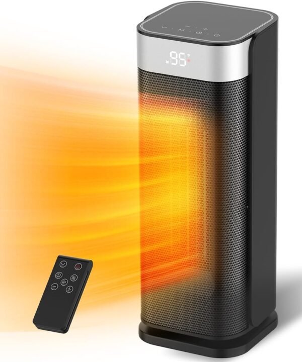 Sunnote Space Heater for Indoor Use, 1500W Fast Heating, Electric & Portable Ceramic Heaters with Thermostat, 5 Modes, 24Hrs Timer, 80°Oscillating Room Heater with Remote, Safe...