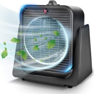 TRUSTECH 2 in 1 Fan and Heater Fan Combo, Portable Cooling Desk Fan, 45° Tilt Air Circulator Fan, 2 Wind Speeds, Tip-Over and Overheat Protection, Space Heater for Indoor Use...