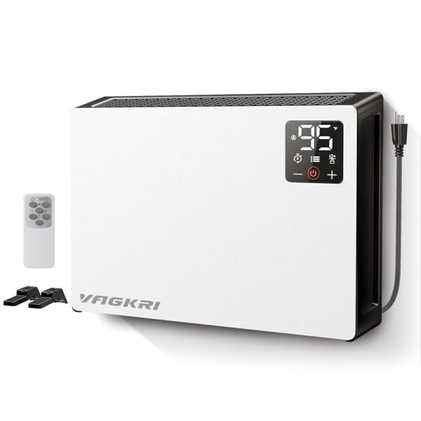 VAGKRI Quiet Electric Space Heater, Wall Mounted Heater 1500W Fast Heating with Remote, 3 Heating Modes, 24H Timer, Indoor Heaters with Stand Base for Bathroom, Bedroom, Living...
