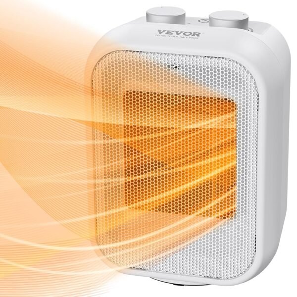 VEVOR Portable Electric Space Heater with Thermostat, 1000W/1500W 2-Level Adjustable Quiet Ceramic Heater Fan, 9 in Tip-Over Shutdown Flame-Retardant PP Small Heaters for Office...