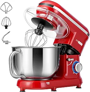 VIVOHOME Stand Mixer, 660W 10 Speed 6 Quart Tilt-Head Kitchen Electric Food Mixer with Beater, Dough Hook, Wire Whip and Egg Separator, Red