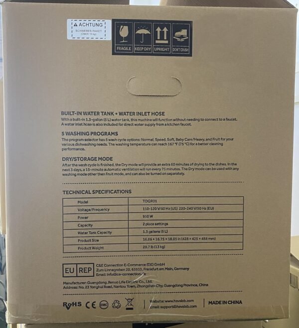 HAVA Countertop Dishwasher TDQR review portable compact appliance with built-in water tank